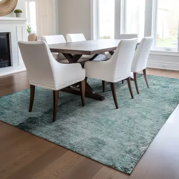 5' X 8' Teal Blue Aqua And Charcoal Abstract Washable Indoor Outdoor Area Rug