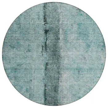 8' Teal Blue Aqua And Charcoal Round Abstract Washable Indoor Outdoor Area Rug