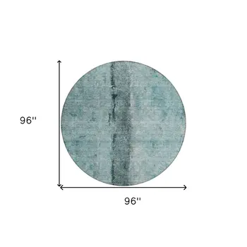 8' Teal Blue Aqua And Charcoal Round Abstract Washable Indoor Outdoor Area Rug