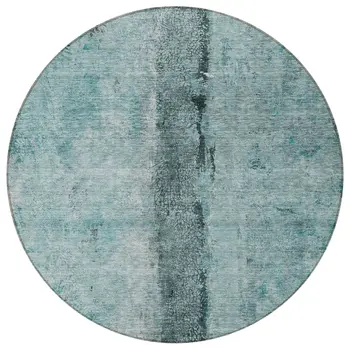 8' Teal Blue Aqua And Charcoal Round Abstract Washable Indoor Outdoor Area Rug