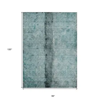 8' X 10' Teal Blue Aqua And Charcoal Abstract Washable Indoor Outdoor Area Rug