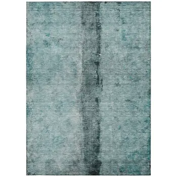 10' X 14' Teal Blue Aqua And Charcoal Abstract Washable Indoor Outdoor Area Rug