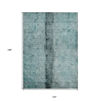 10' X 14' Teal Blue Aqua And Charcoal Abstract Washable Indoor Outdoor Area Rug