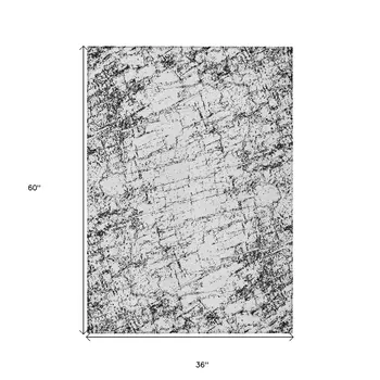 3' X 5' Black White And Gray Abstract Washable Indoor Outdoor Area Rug