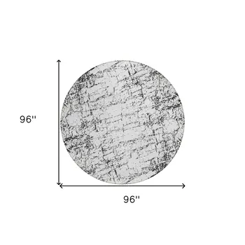 8' Black White And Gray Round Abstract Washable Indoor Outdoor Area Rug