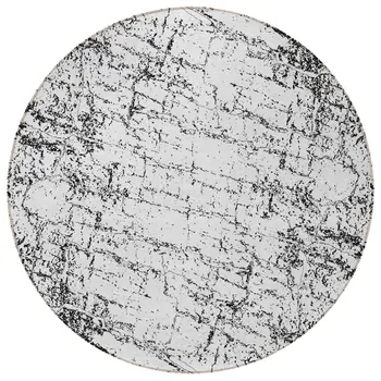8' Black White And Gray Round Abstract Washable Indoor Outdoor Area Rug