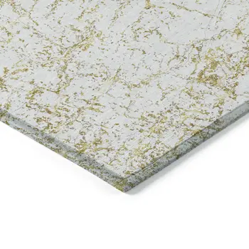 3' X 5' Gold And Ivory Abstract Washable Indoor Outdoor Area Rug
