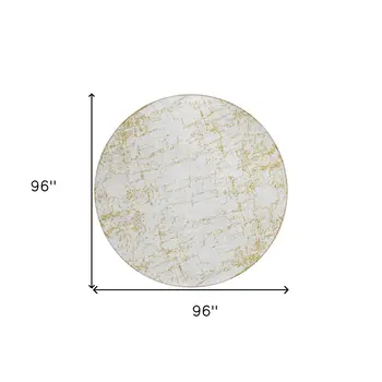 8' Gold And Ivory Round Abstract Washable Indoor Outdoor Area Rug