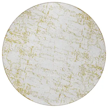 8' Gold And Ivory Round Abstract Washable Indoor Outdoor Area Rug