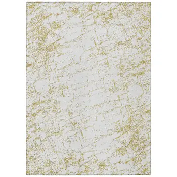 10' X 14' Gold And Ivory Abstract Washable Indoor Outdoor Area Rug