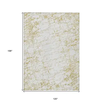 10' X 14' Gold And Ivory Abstract Washable Indoor Outdoor Area Rug