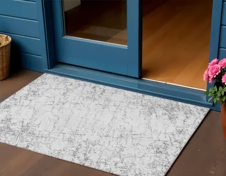 3' X 5' Gray And Ivory Abstract Washable Indoor Outdoor Area Rug