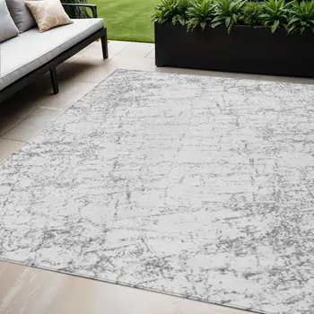 5' X 8' Gray And Ivory Abstract Washable Indoor Outdoor Area Rug