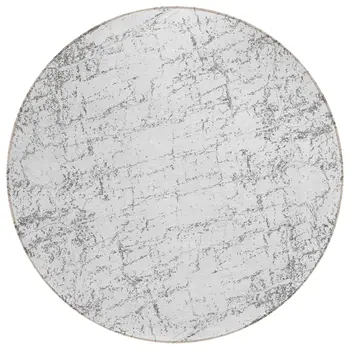 8' Gray And Ivory Round Abstract Washable Indoor Outdoor Area Rug