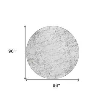 8' Gray And Ivory Round Abstract Washable Indoor Outdoor Area Rug