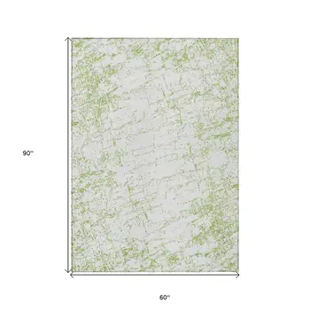 5' X 8' Green And Ivory Abstract Washable Indoor Outdoor Area Rug