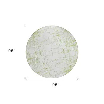 8' Green And Ivory Round Abstract Washable Indoor Outdoor Area Rug