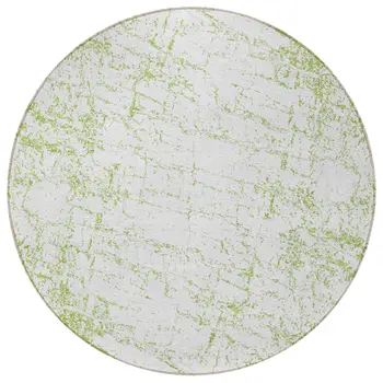 8' Green And Ivory Round Abstract Washable Indoor Outdoor Area Rug