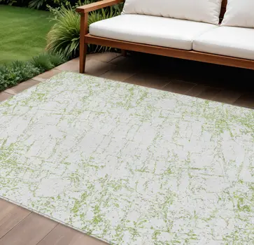 9' X 12' Green And Ivory Abstract Washable Indoor Outdoor Area Rug