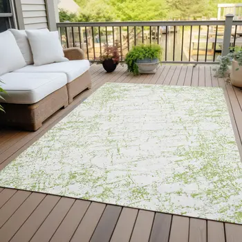 10' X 14' Green And Ivory Abstract Washable Indoor Outdoor Area Rug