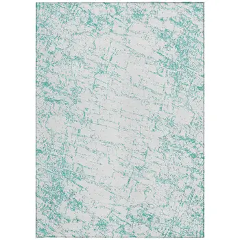 3' X 5' Teal Blue And Ivory Abstract Washable Indoor Outdoor Area Rug