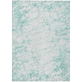 5' X 8' Teal Blue And Ivory Abstract Washable Indoor Outdoor Area Rug