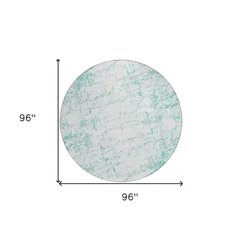 8' Teal Blue And Ivory Round Abstract Washable Indoor Outdoor Area Rug