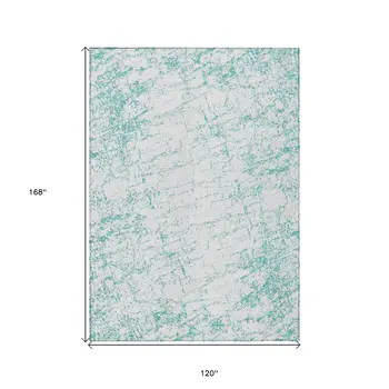 10' X 14' Teal Blue And Ivory Abstract Washable Indoor Outdoor Area Rug
