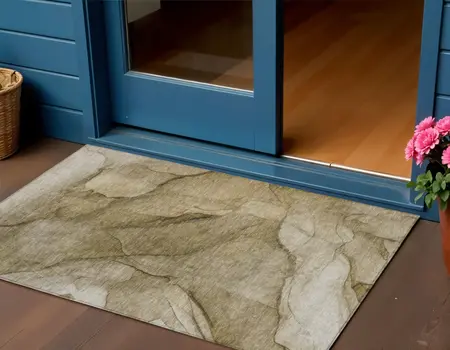 3' X 5' Brown Beige And Taupe Abstract Washable Indoor Outdoor Area Rug
