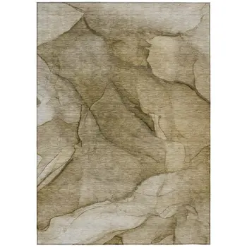 3' X 5' Brown Beige And Taupe Abstract Washable Indoor Outdoor Area Rug