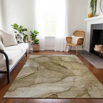 3' X 5' Brown Beige And Taupe Abstract Washable Indoor Outdoor Area Rug
