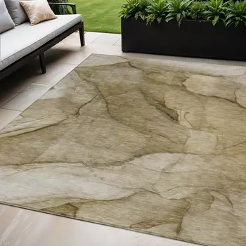 5' X 8' Brown Beige And Taupe Abstract Washable Indoor Outdoor Area Rug