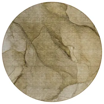 8' Brown Beige And Taupe Round Abstract Washable Indoor Outdoor Area Rug