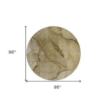 8' Brown Beige And Taupe Round Abstract Washable Indoor Outdoor Area Rug