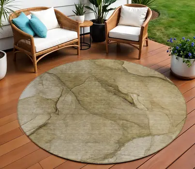 8' Brown Beige And Taupe Round Abstract Washable Indoor Outdoor Area Rug