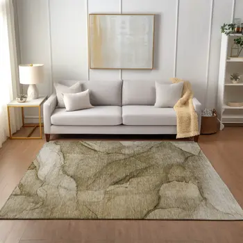 8' X 10' Brown Beige And Taupe Abstract Washable Indoor Outdoor Area Rug