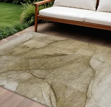 10' X 14' Brown Beige And Taupe Abstract Washable Indoor Outdoor Area Rug