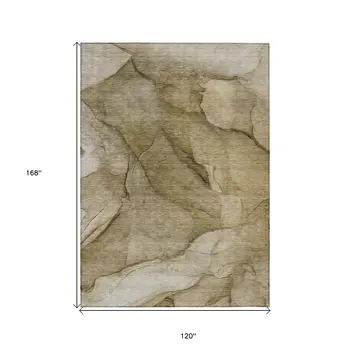 10' X 14' Brown Beige And Taupe Abstract Washable Indoor Outdoor Area Rug