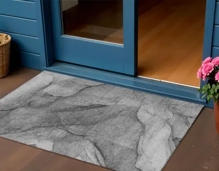 3' X 5' Gray Silver And Charcoal Abstract Washable Indoor Outdoor Area Rug