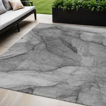 5' X 8' Gray Silver And Charcoal Abstract Washable Indoor Outdoor Area Rug