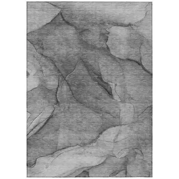 5' X 8' Gray Silver And Charcoal Abstract Washable Indoor Outdoor Area Rug
