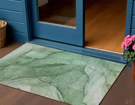 3' X 5' Green And Sage Abstract Washable Indoor Outdoor Area Rug