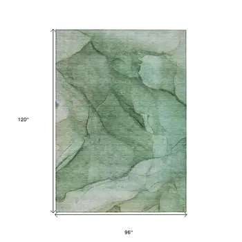 8' X 10' Green And Sage Abstract Washable Indoor Outdoor Area Rug