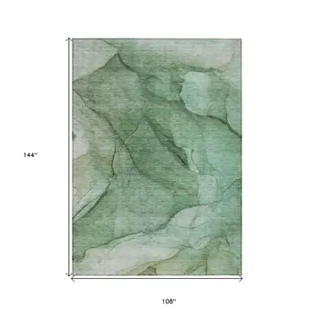 9' X 12' Green And Sage Abstract Washable Indoor Outdoor Area Rug