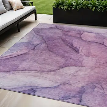 5' X 8' Purple Lilac And Lavender Abstract Washable Indoor Outdoor Area Rug