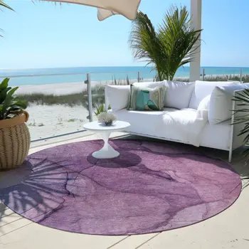 8' Purple Lilac And Lavender Round Abstract Washable Indoor Outdoor Area Rug
