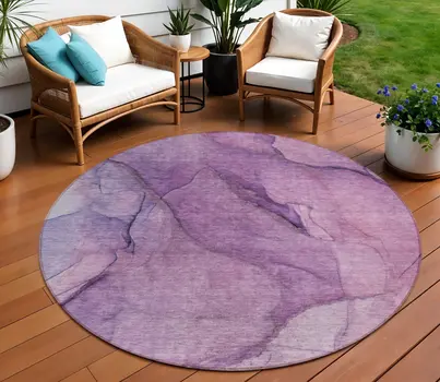 8' Purple Lilac And Lavender Round Abstract Washable Indoor Outdoor Area Rug