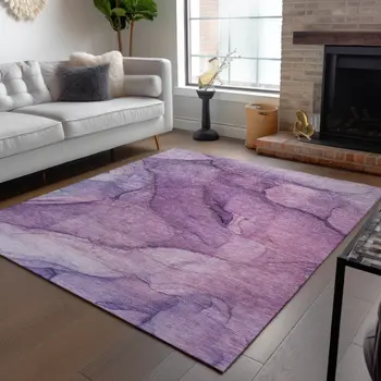 10' X 14' Purple Lilac And Lavender Abstract Washable Indoor Outdoor Area Rug