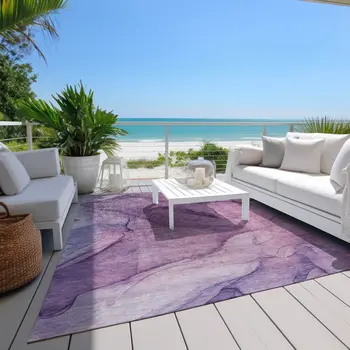 10' X 14' Purple Lilac And Lavender Abstract Washable Indoor Outdoor Area Rug