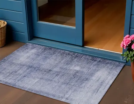 3' X 5' Navy Blue And Sky Blue Abstract Washable Indoor Outdoor Area Rug